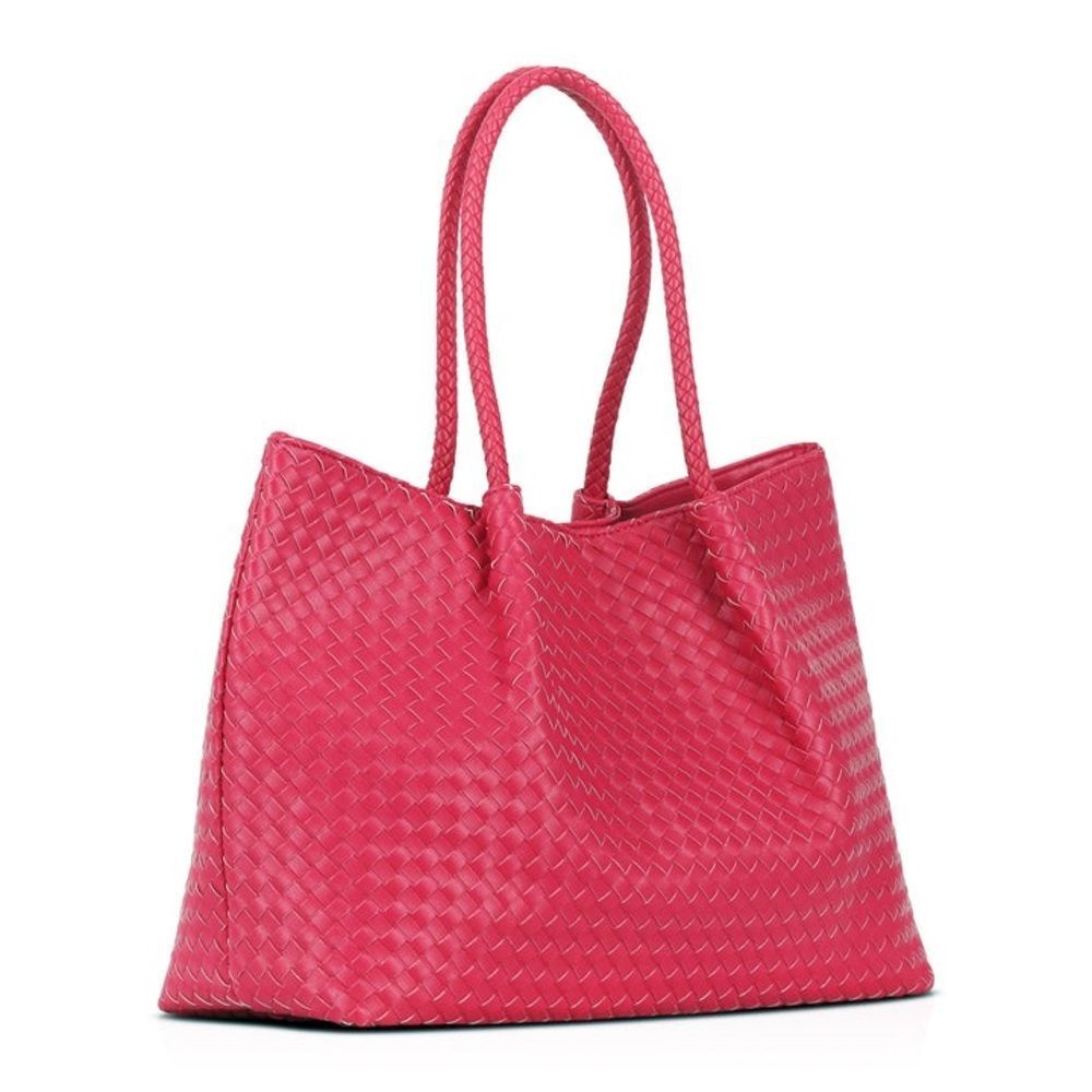 Fuchsia Lulu Dharma Woven Vegan Leather Tote NWOT